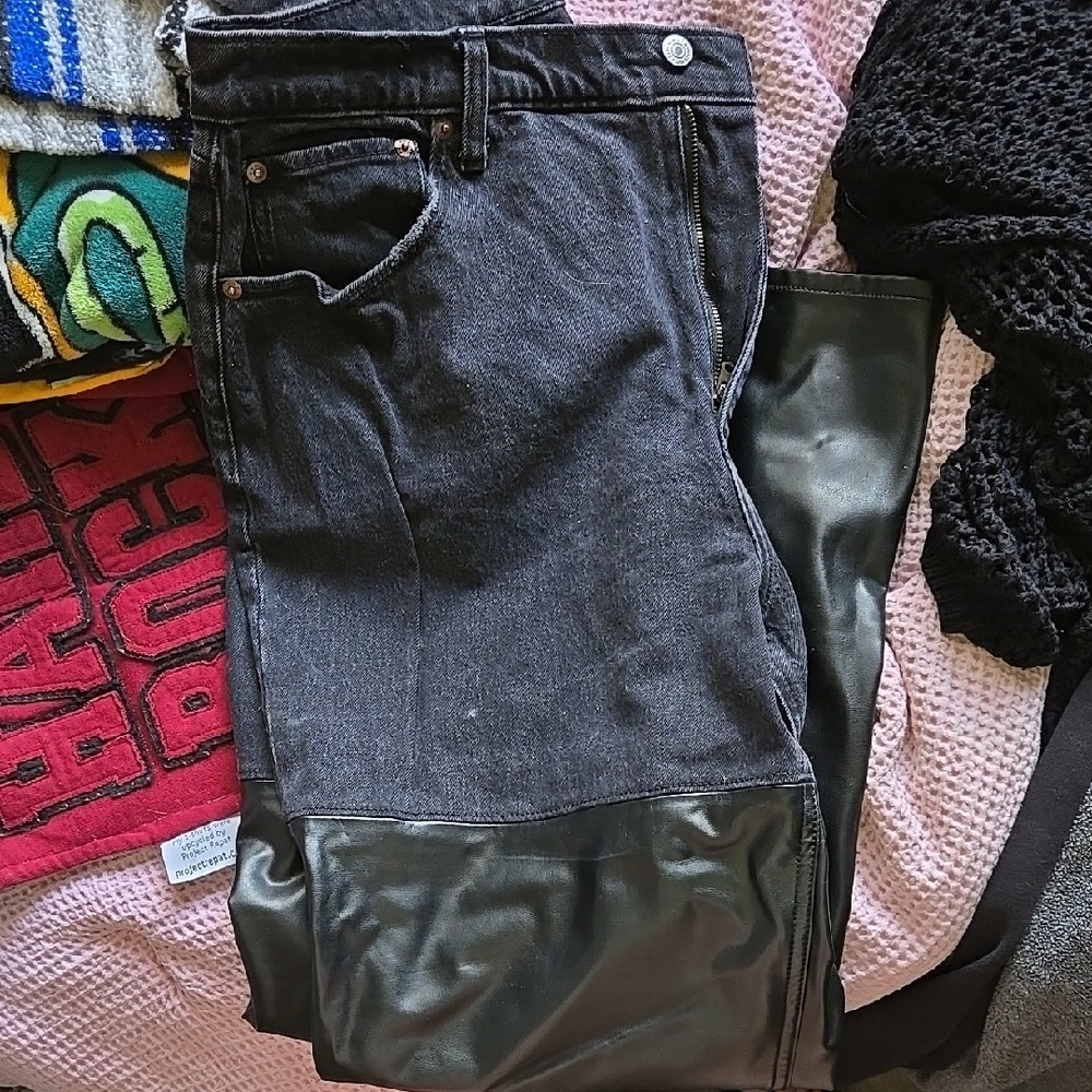 Black Denim and Leather Pants